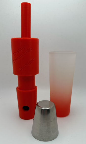 Holder for tall glass and small metal shot glasses
